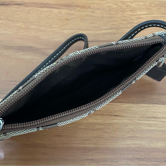 COACH Signature Stripe Brown Wristlet Wallet - Picture 3 of 9